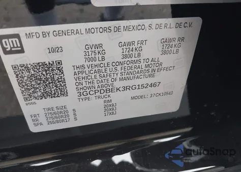 2024 Chevrolet Silverado 1500 4Wd Short Bed Custom from USA, damaged, VIN 3GCPDBEK3RG152467